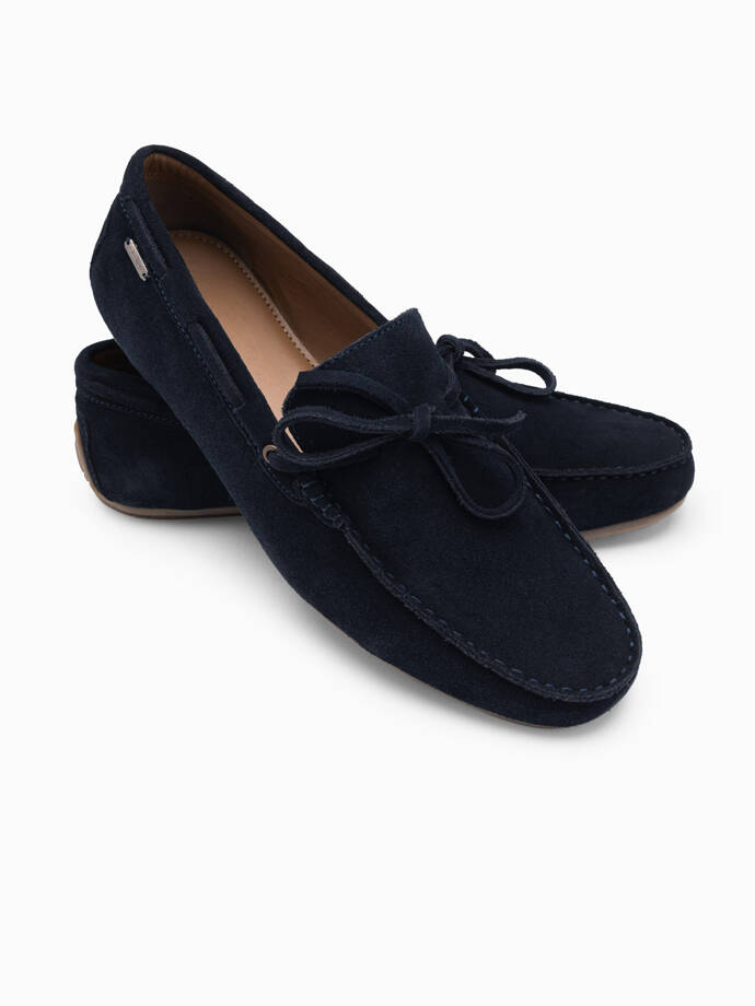Men's leather moccasin shoes with thong and driver sole - navy blue V4 OM-FOCS-0150