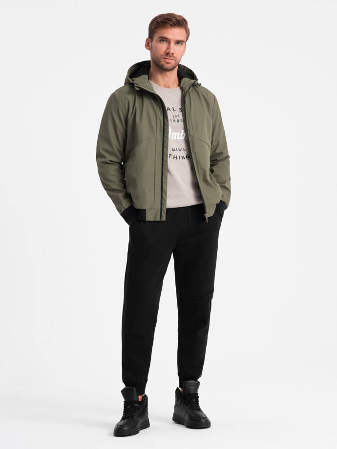 Men's lightweight jacket with hood and mesh lining - olive V2 OM-JANP-0149