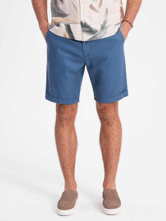 Men's linen blend short shorts - blue denim V5 OM-SRCS-0131