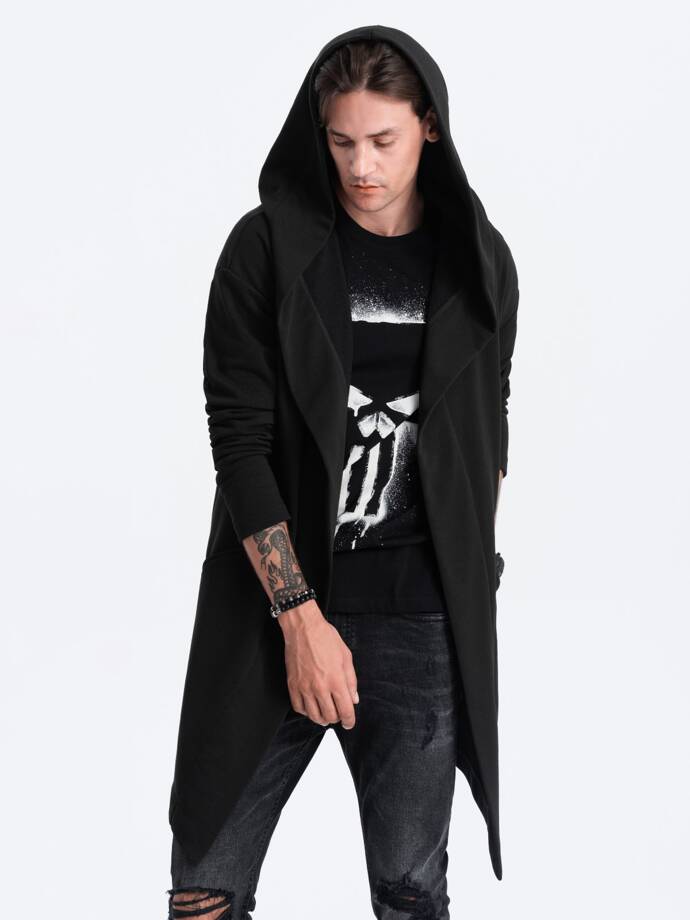 Men's long hooded sweatshirt PARIS - black B961 