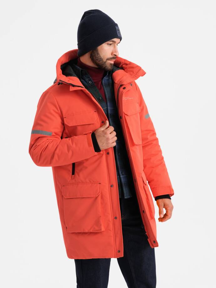 Men's long insulated jacket with reflective elements - orange V1 OM-JALJ-0169