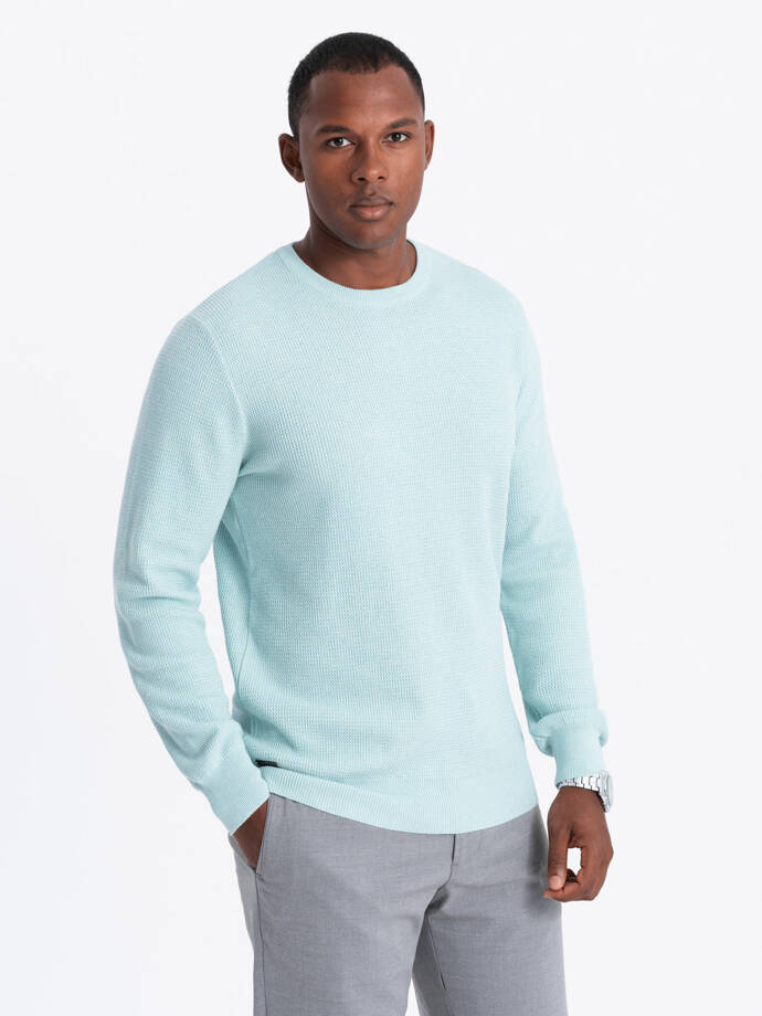 Men's mélange structured knit sweater - mint V1 OM-SWSW-0142