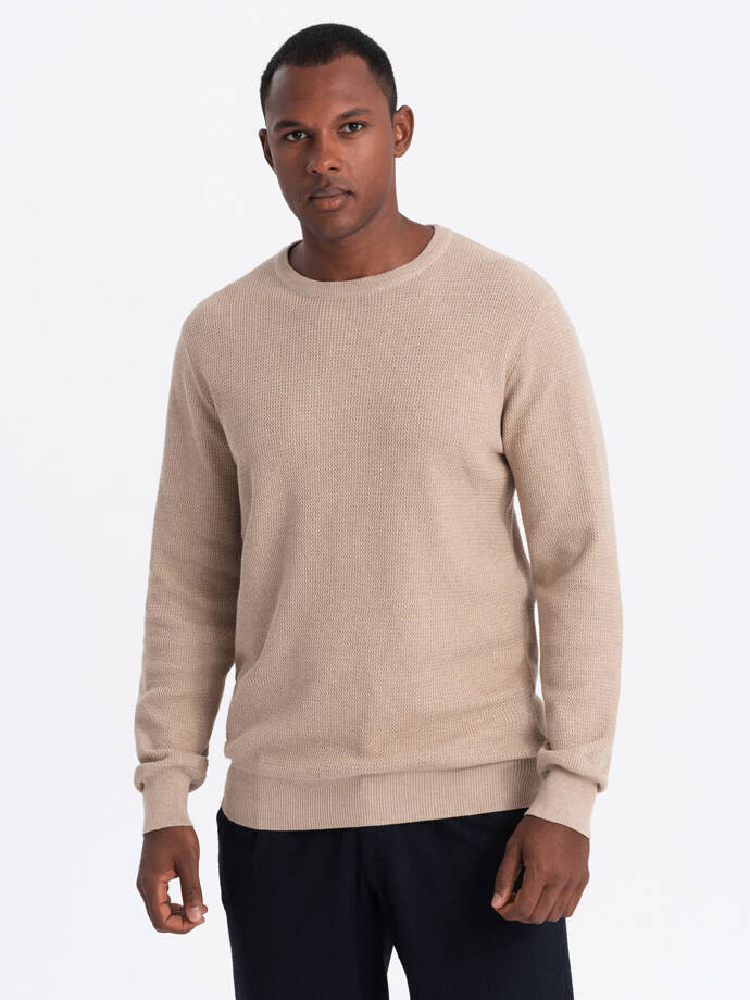 Men's mélange structured knit sweater - sand V3 OM-SWSW-0142