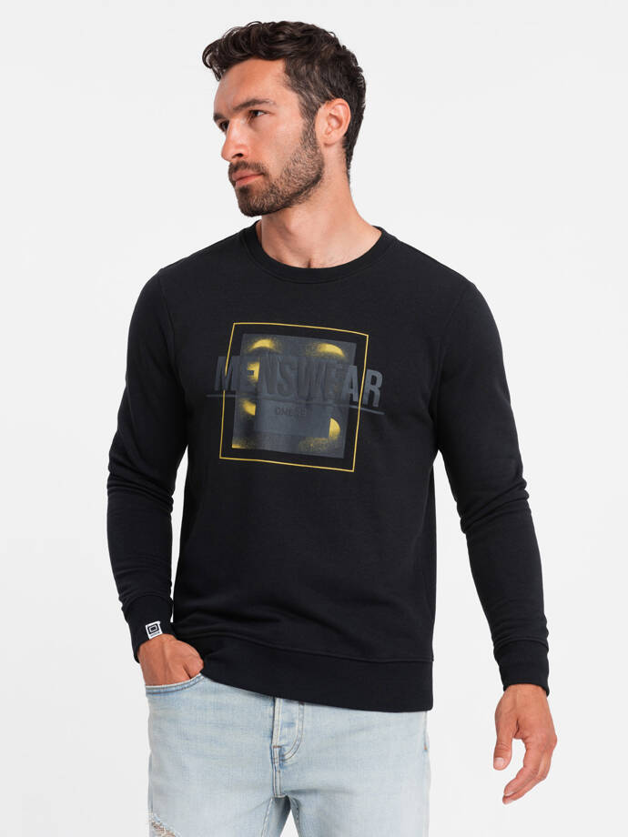 Men's non-stretch printed sweatshirt - black V1 OM-SSPS-0157