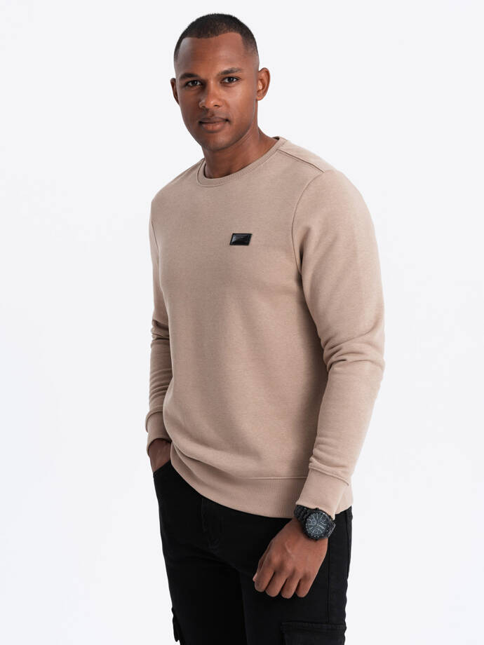 Men's non-stretch sweatshirt with metal pin - beige V1 OM-SSNZ-0136