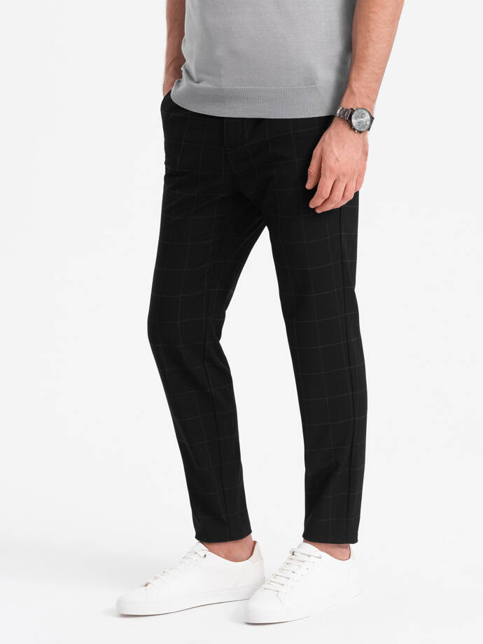 Men's pants with a classic cut in a delicate check - black V5 OM-PACP-0187