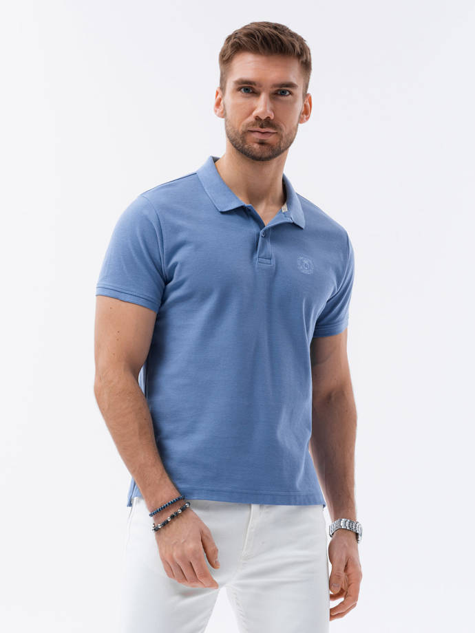 Men's pique knit polo shirt - blue V16 S1374
