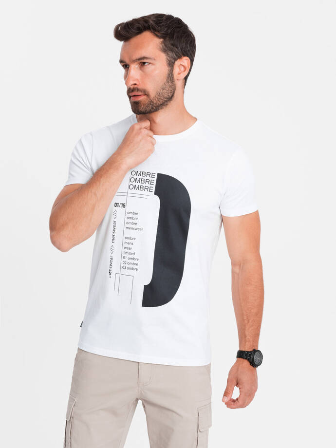 Men's printed cotton t-shirt - white V1 OM-TSPT-0166