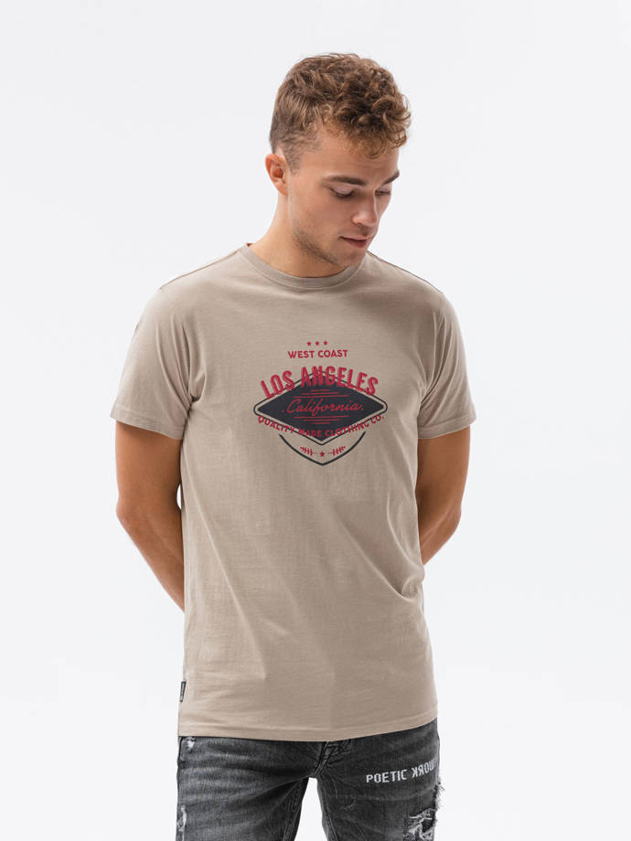 Men's printed t-shirt V-21D- beige S1434
