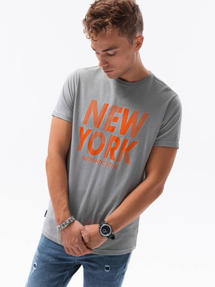 Men's printed t-shirt V-24A- grey S1434