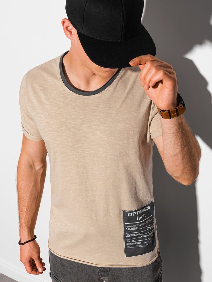 Men's printed t-shirt - beige S1383