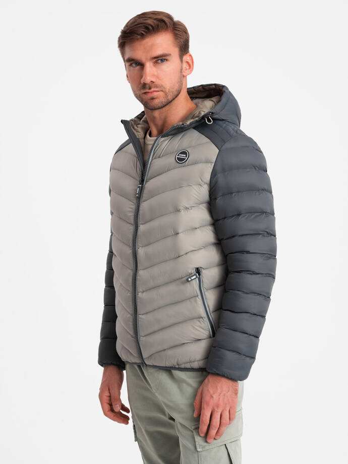 Men's quilted nylon sports style jacket - ash V11 OM-JALP-0185