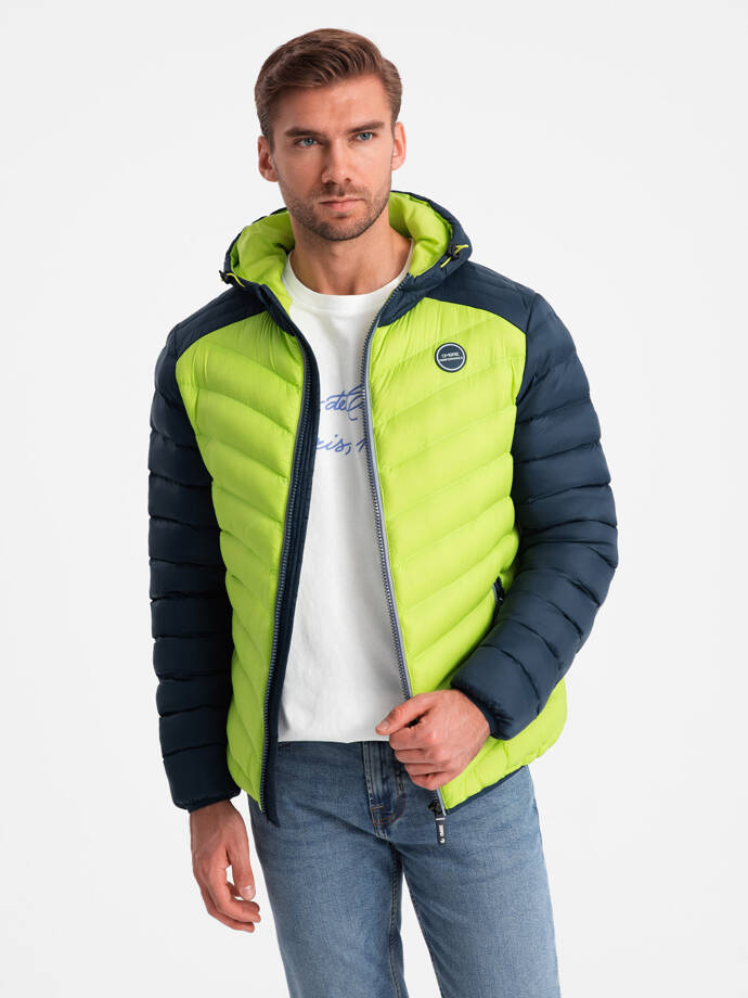 Men's quilted nylon sports style jacket - lime green V4 OM-JALP-0185