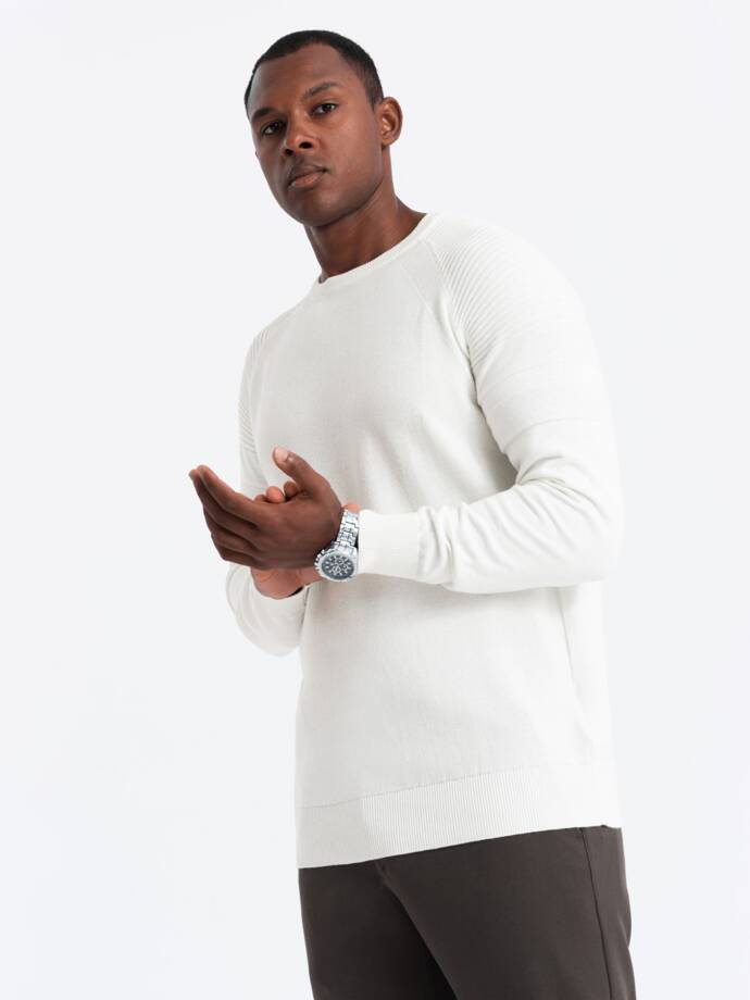 Men's raglan sweater with ribbed sleeves - white V1 OM-SWSW-0144