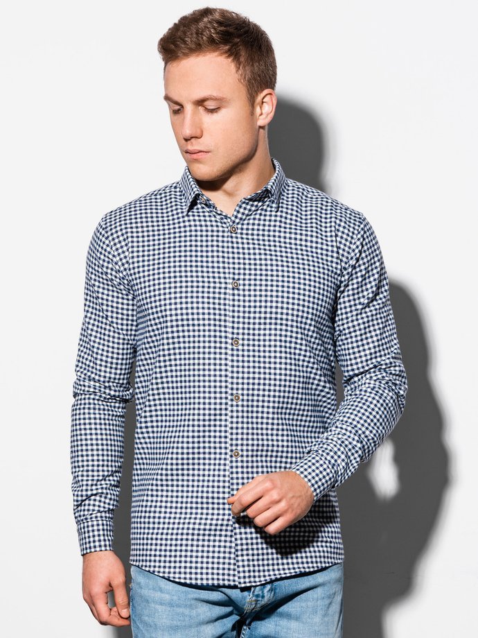 Men's shirt with long sleeves - white/navy K563