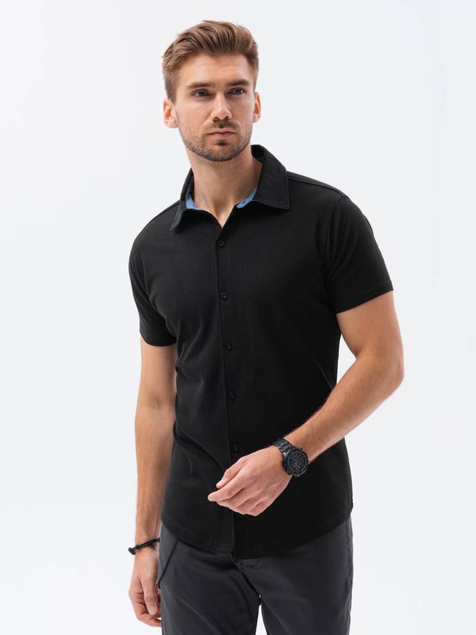 Men's short sleeve knit shirt - black V4 K541