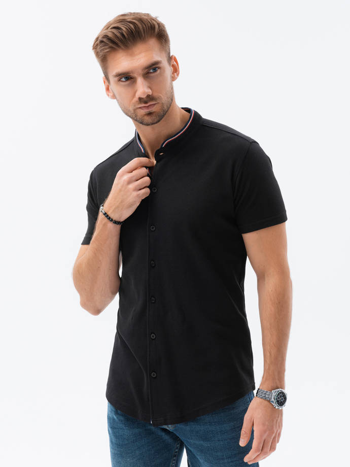 Men's short sleeve knit shirt - black V4 K543