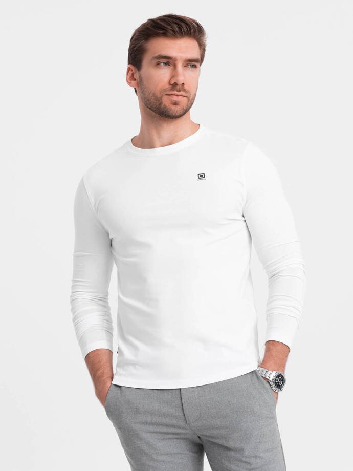 Men's signature elastane longsleeve with round neckline - white V1 OM-LSCL-0102