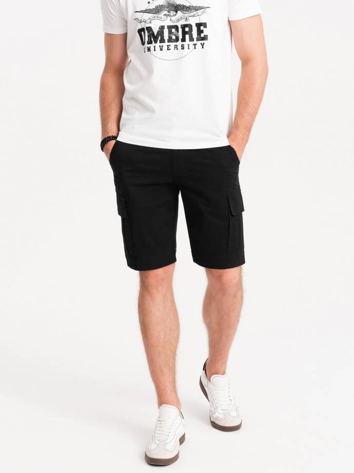 Men's single color shorts with cargo pockets - black V4 OM-SRCG-0133