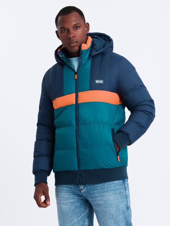 Men's sporty colorful retro jacket - navy blue and orange V3 OM-JALP-0175