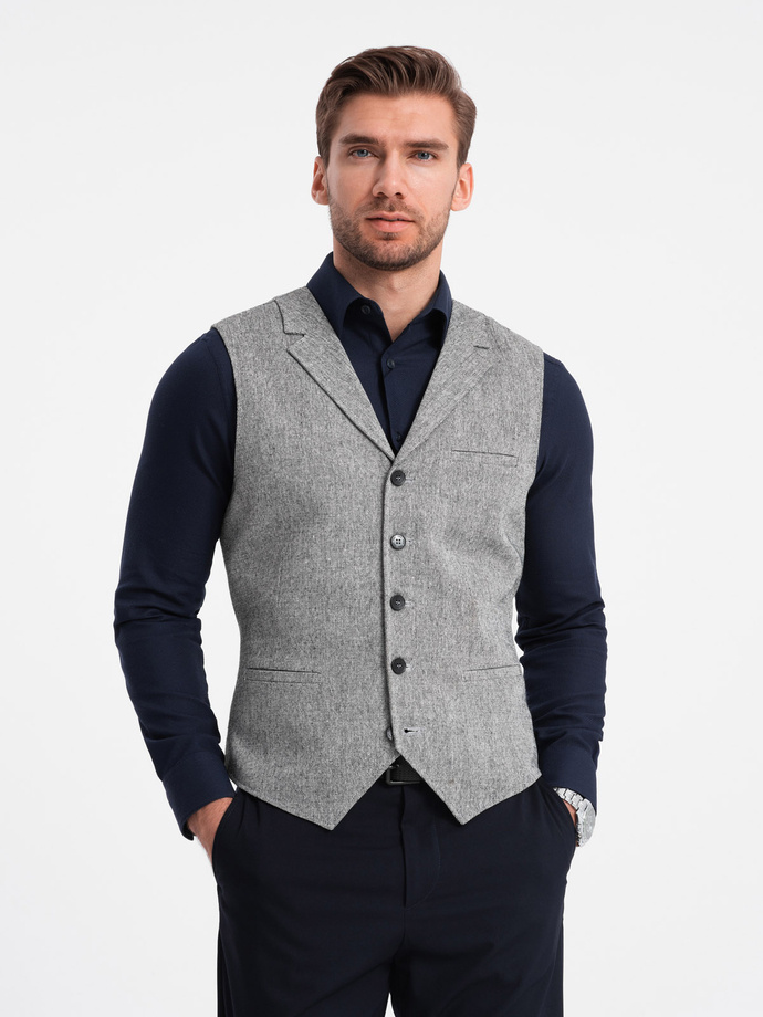 Men's suit vest with collar - gray V2 OM-BLZV-0105