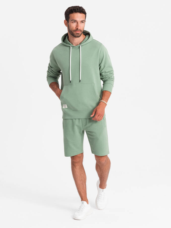 Men's sweatshirt set kangaroo sweatshirt + shorts - green V3 Z75