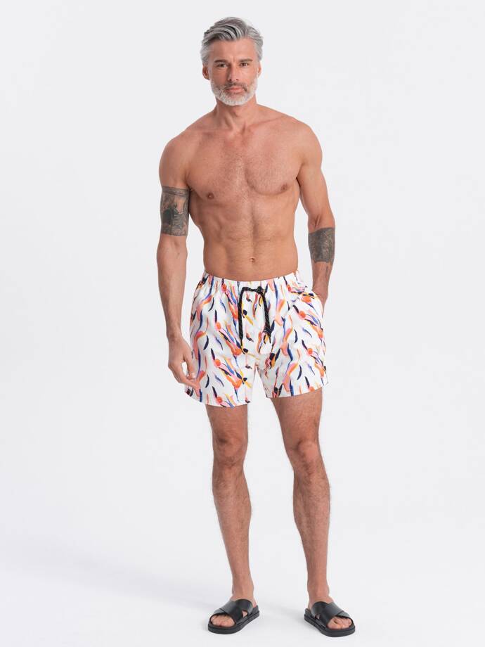 Men's swim shorts in colorful print - white V2 OM-SRBS-0140