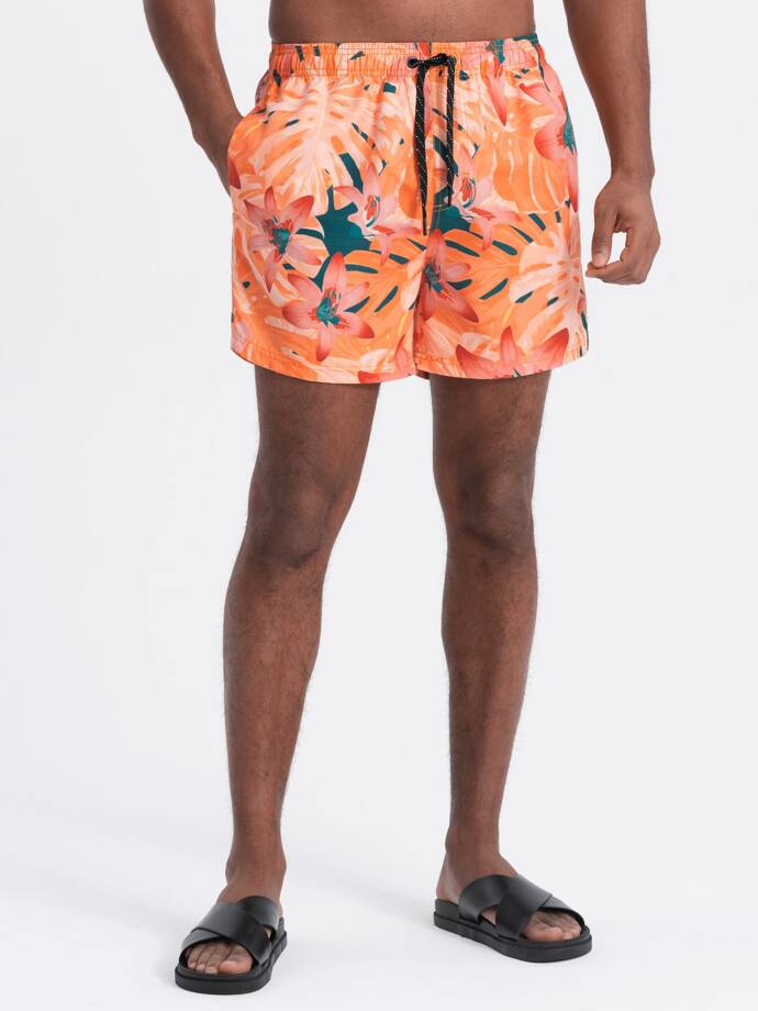 Men's swim shorts in floral motif - orange V5 OM-SRBS-0140