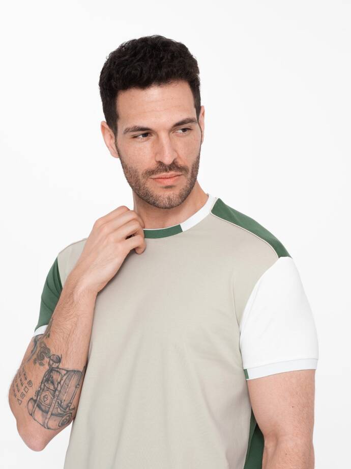 Men's t-shirt with elastane with colored sleeves - green V5 OM-TSCT-0176