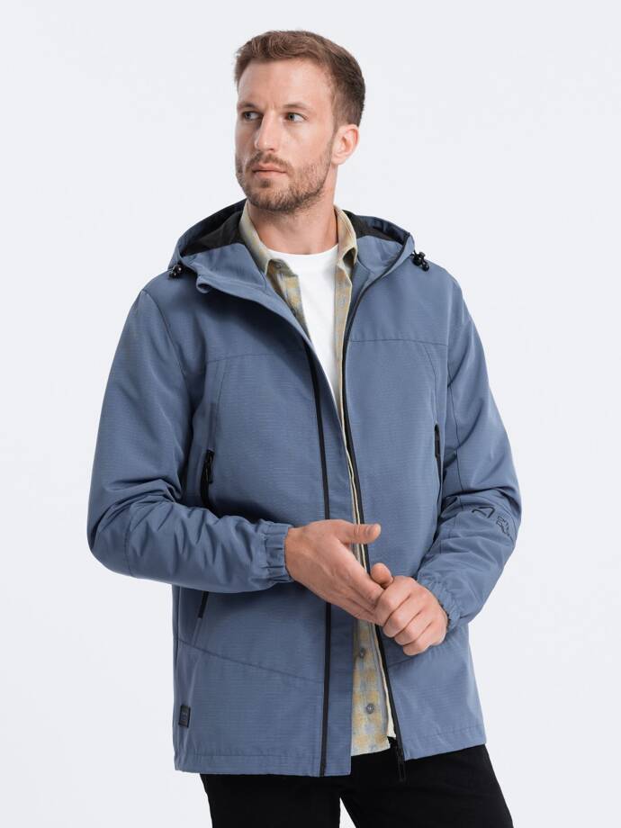 Men's transitional jacket with hood - blue V3 OM-JANP-22FW-005