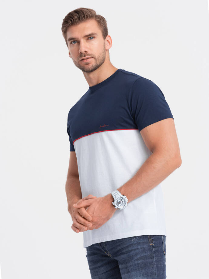 Men's two-tone cotton t-shirt - navy blue and white V7 S1619