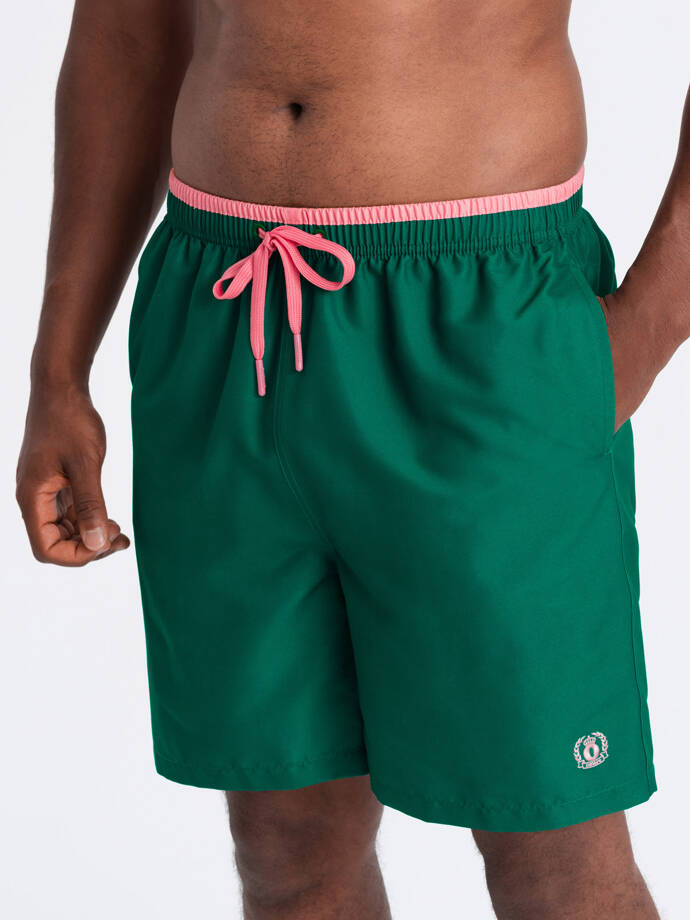 Men's two-tone ribbed swim shorts - dark green V3 OM-SRBS-0141