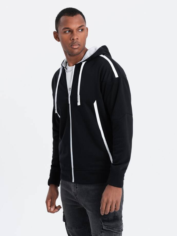 Men's unbuttoned hooded sweatshirt - black V2 OM-SSZP-22FW-006
