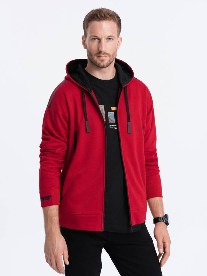 Men's unbuttoned hooded sweatshirt - red V4 OM-SSZP-22FW-006