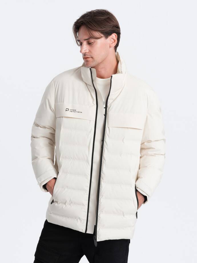 Men's winter jacket with detachable hood - cream V2 OM-JAHP-0150