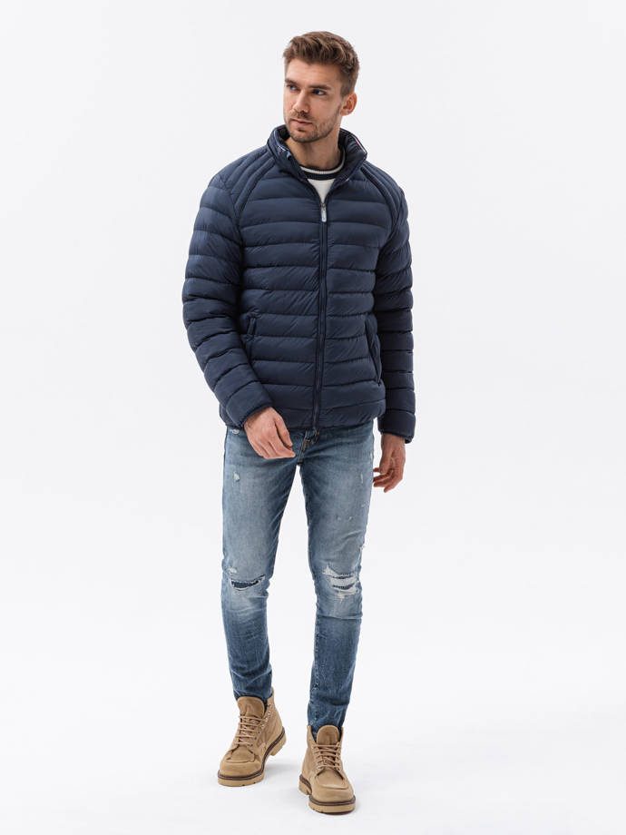 Men's winter quilted jacket - dark blue C606