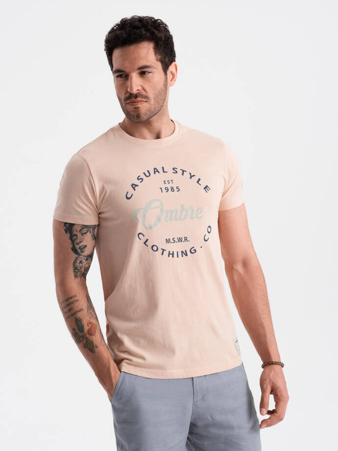 Ombre Casual Style men's printed t-shirt - light pink V3 OM-TSPT-0144