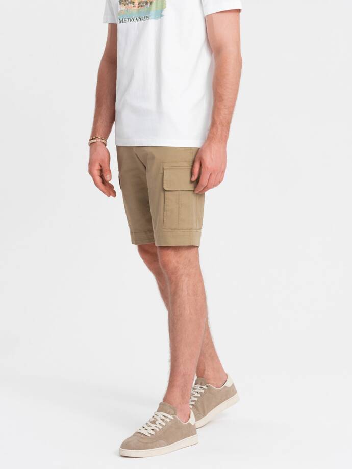 One color men's shorts with cargo pockets - sand V1 OM-SRCG-0133