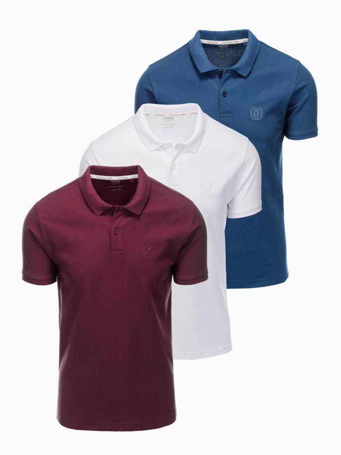 Set of men's pique knit polo shirts 3-pack - mix V2 Z28