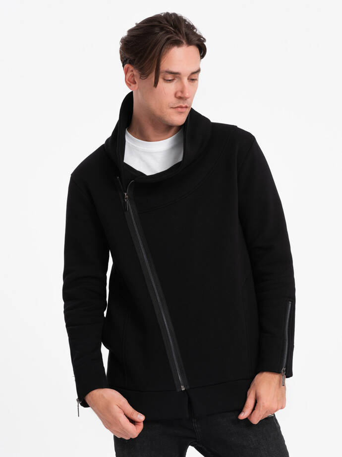 Unbuttoned men's sweatshirt with stand-up collar LONDON - black B1362