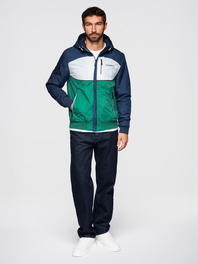 Jachetă sport ușoară colorată pentru bărbați cu fleece - verde și albastru marin V20 OM-JANP-0194