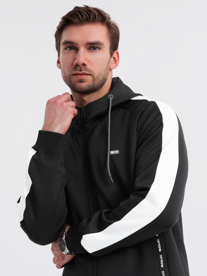 Pánská mikina na zip s kapucí a lemováním - černá V1 OM-SSZP-0210