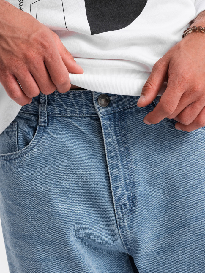 Vyriškos TAPERED FIT džinsinės kelnės su skylutėmis - šviesiai mėlynos V1 OM-PADP-0175