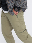 Pánské kalhoty STRAIGHT LEG cargo s kapsami na zip - olivové V2 OM-PACG-0204