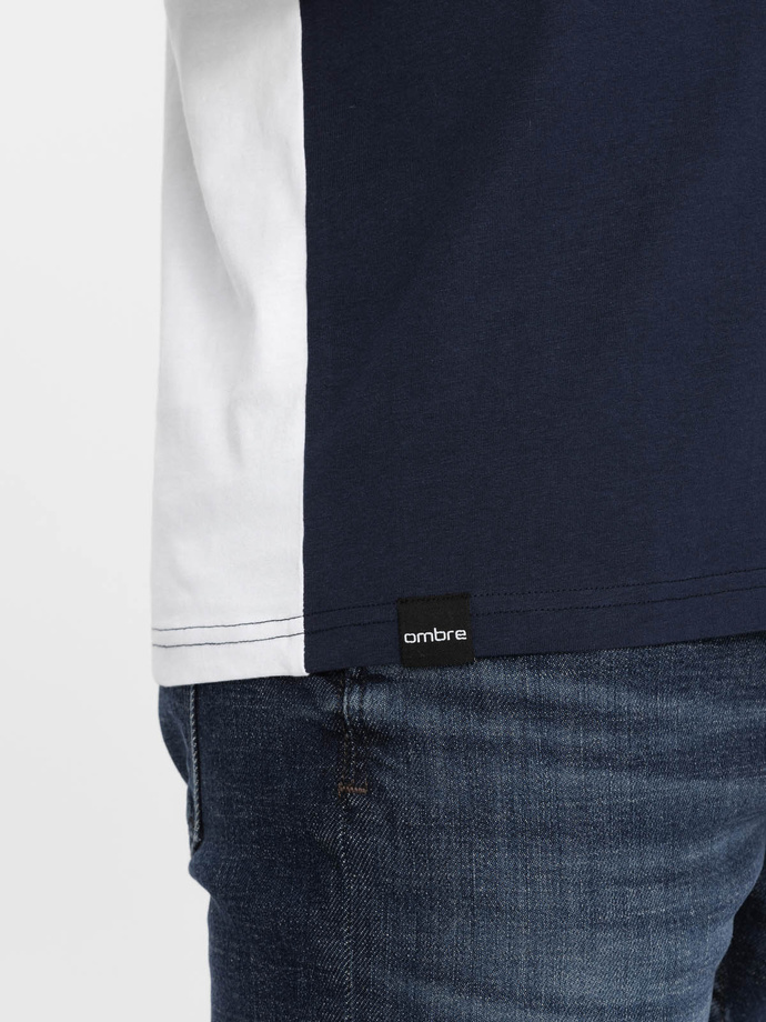 Tricou tricolor din bumbac pentru bărbați - alb și navy V3 OM-TSCT-0174