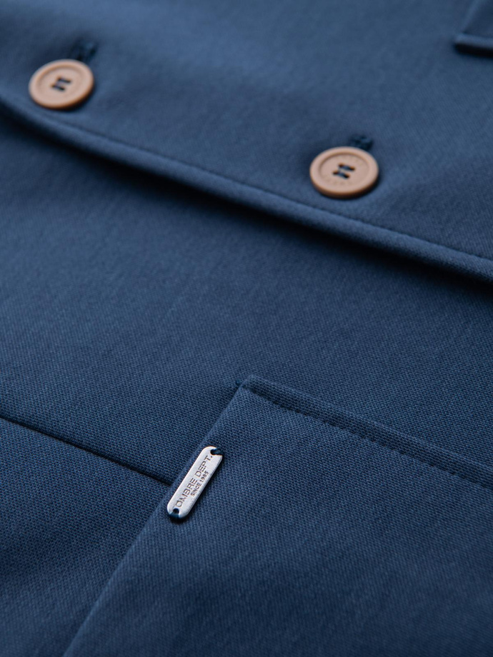 Men's SLIM knit jacket with subtle texture - dark blue V6 OM-BLZB-0101