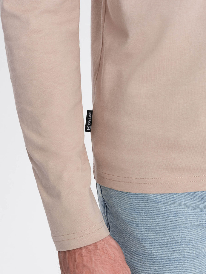 Pánske tričko BASIC s dlhým rukávom a okrúhlym výstrihom - béžové V8 OM-LSBL-0106