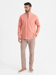 Men's linen shirt with collar and pocket REGULAR FIT - peach V1 OM-SHCS-0161