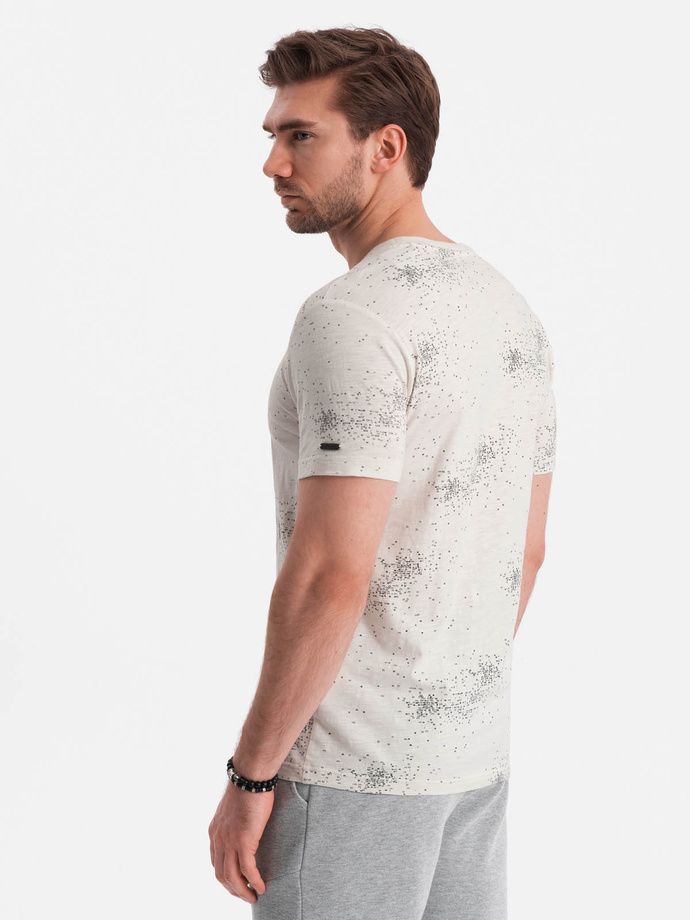 Men's full-print t-shirt with scattered letters - light beige V1 OM-TSFP-0179