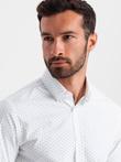 Pánská klasická bavlněná košile SLIM FIT s mikro vzorem - bílá V1 OM-SHCS-0156